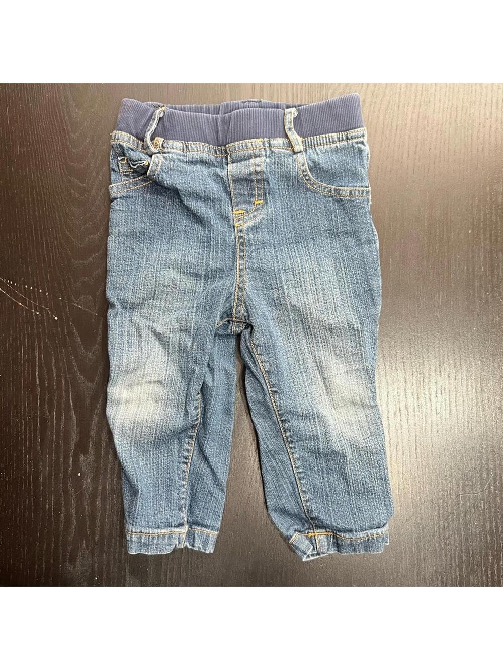 Blue Elastic Waist Jeans with Faded Denim